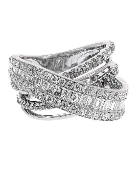 Baguette and Round Diamond Crossover Ring